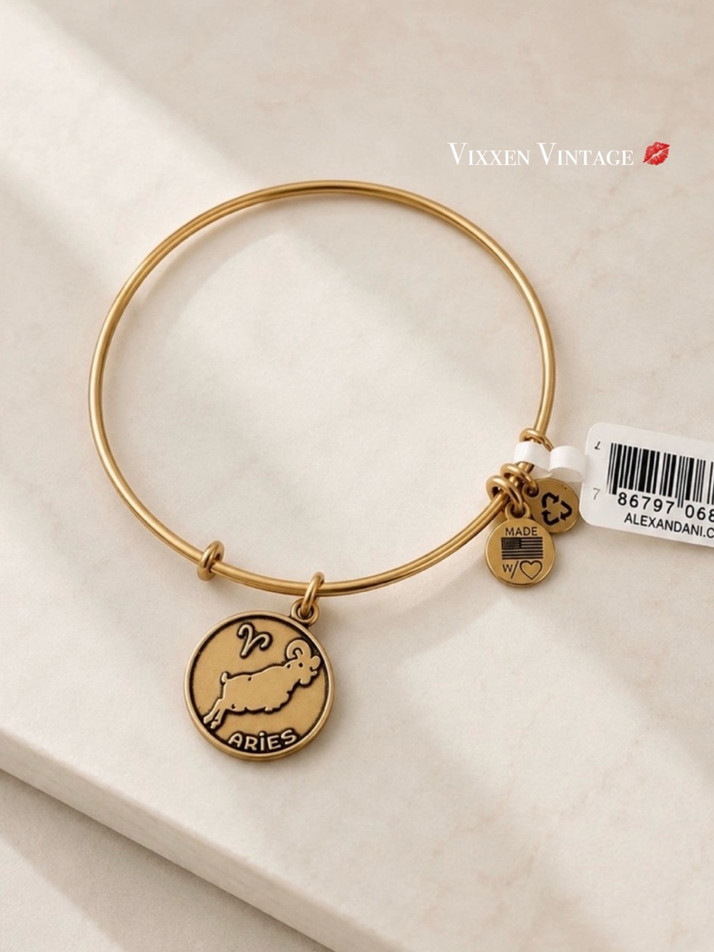 ALEX & ANI 2014 'ARIES ZODIAC CHARM BANGLE BRACELET' IN RAFAELIAN GOLD FINISH